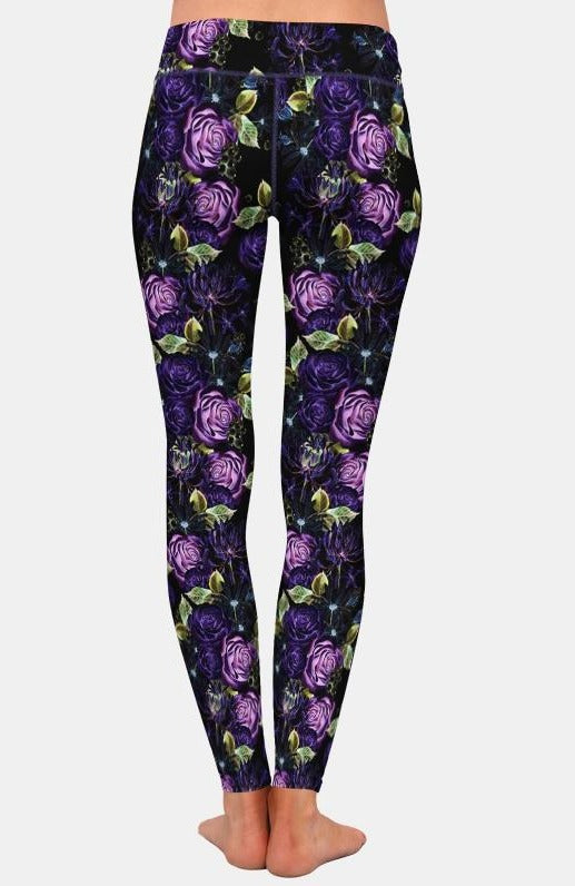 Ladies Beautiful Purple Rose Printed Leggings