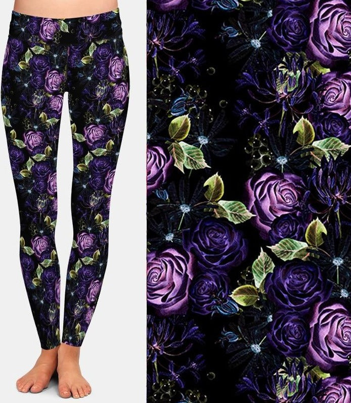 Ladies Beautiful Purple Rose Printed Leggings