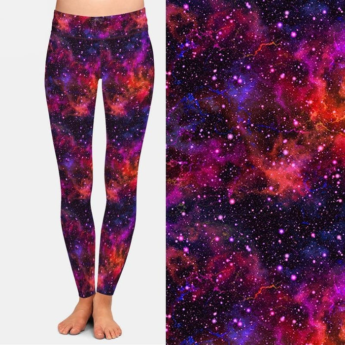 Ladies Beautiful Red/Purple Galaxy Design Leggings