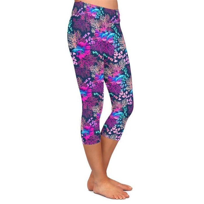 Ladies Beautiful Summer 3D Rainbow Fish Printed Capri Leggings