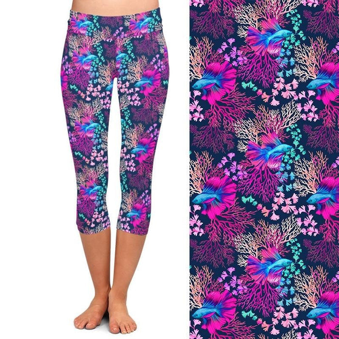 Ladies Beautiful Summer 3D Rainbow Fish Printed Capri Leggings
