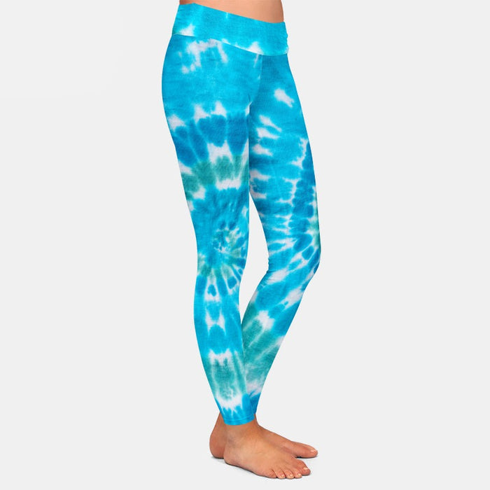 Ladies Blue Tie-Dye Printed Milk Silk Leggings