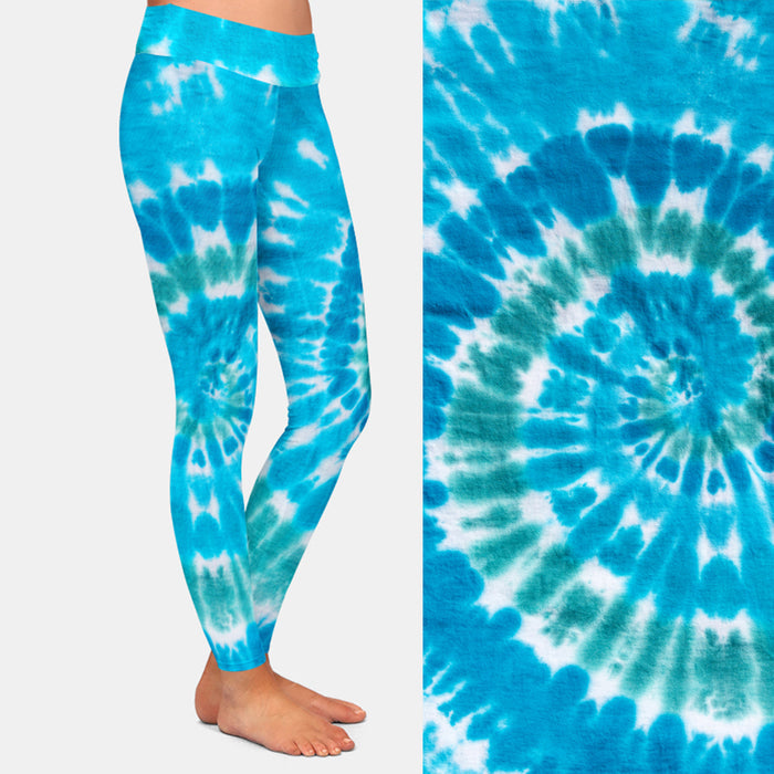 Ladies Blue Tie-Dye Printed Milk Silk Leggings