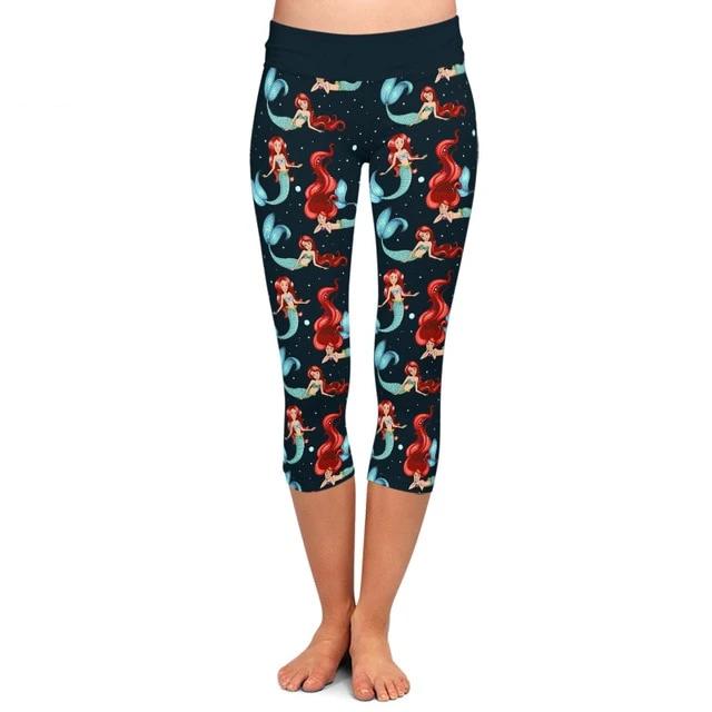 Ladies Cartoon Mermaids Printed Capri Leggings