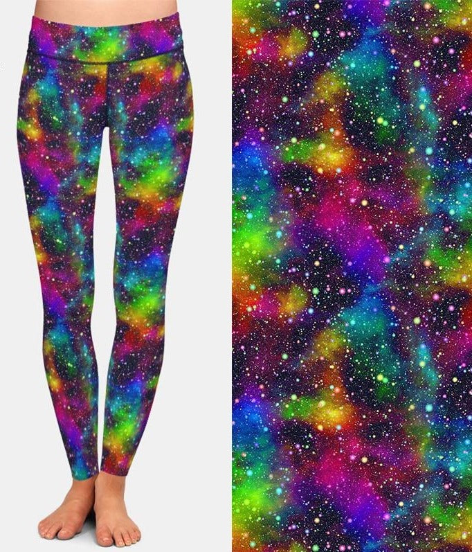 Ladies Colourful Rainbow Universe Printed Leggings