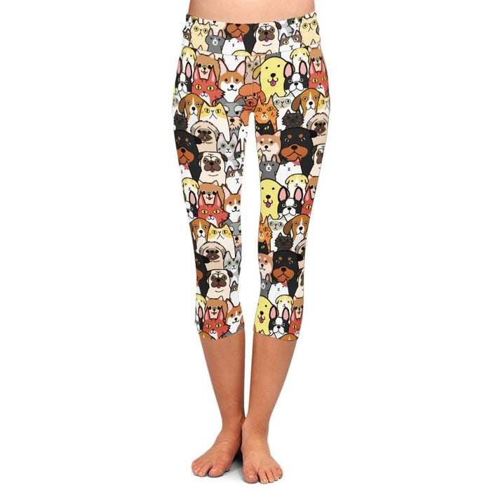 Ladies Cute Cartoon Animals Printed Capri Leggings