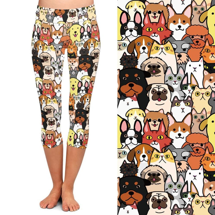 Ladies Cute Cartoon Animals Printed Capri Leggings