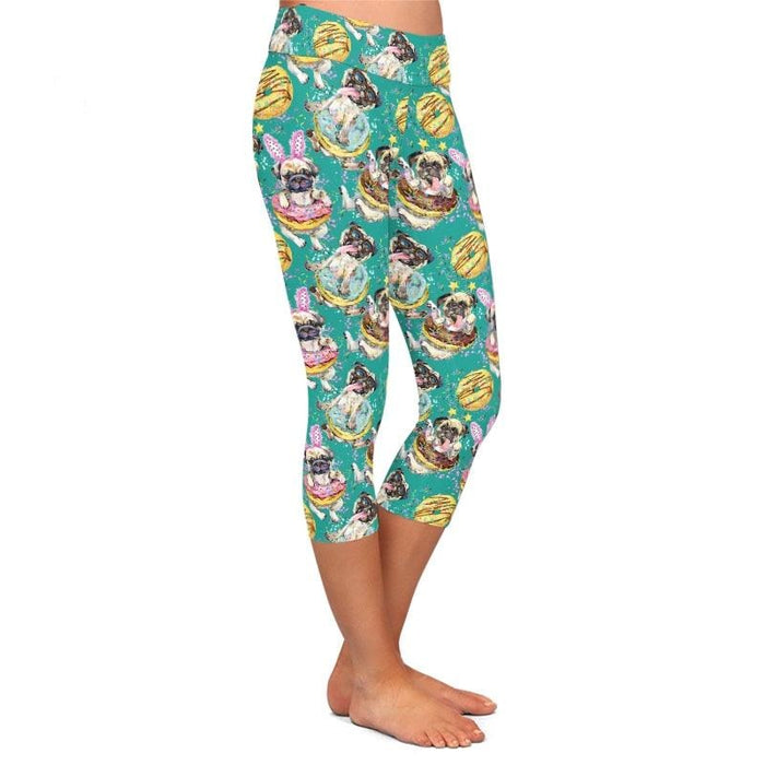 Ladies Cute Dogs & Donuts Printed Capri Leggings