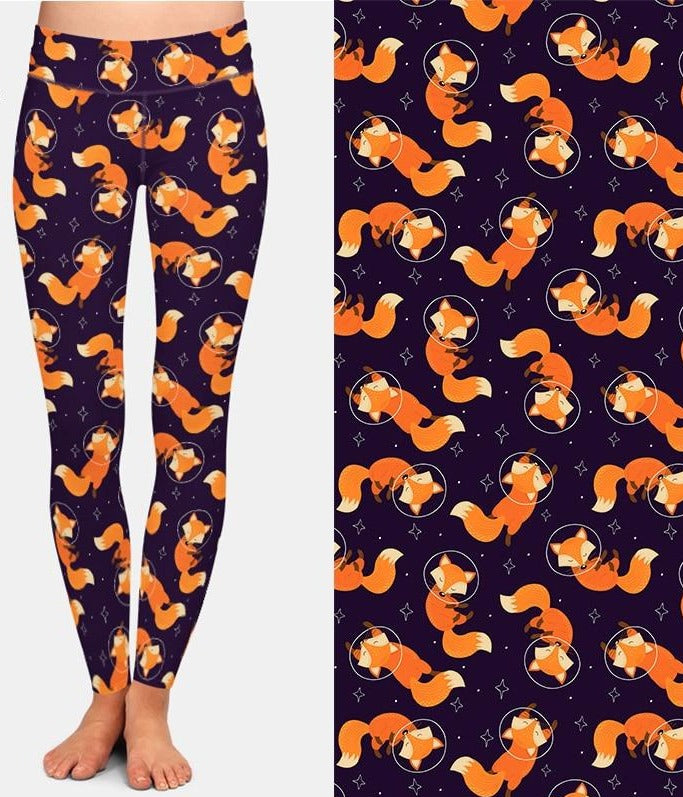 Ladies Fashion Cartoon Fox Printed Leggings