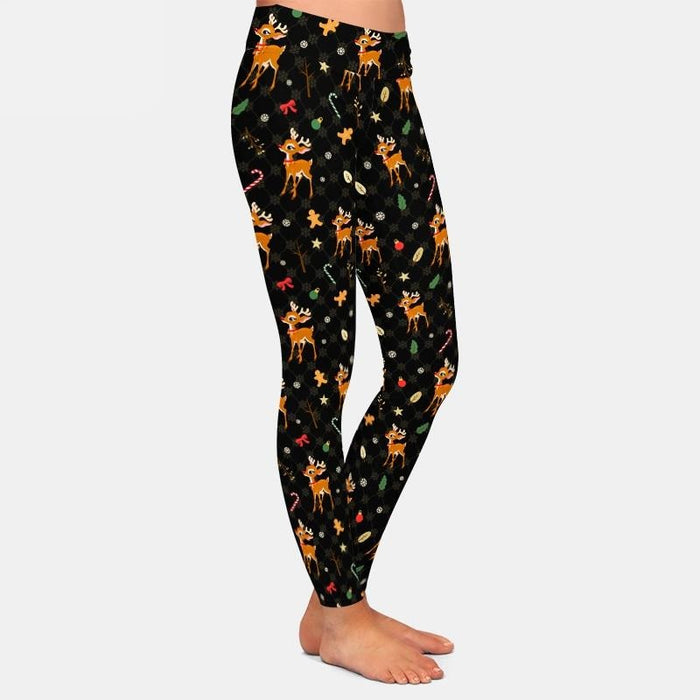Ladies Fashion Christmas Deer Printed Leggings