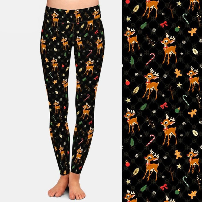 Ladies Fashion Christmas Deer Printed Leggings