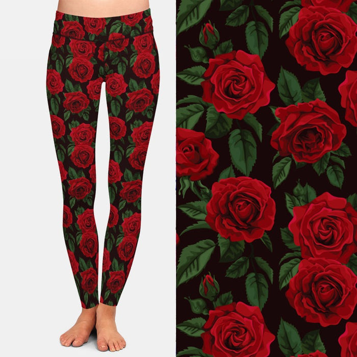 Ladies Gorgeous Red Rose Printed Leggings