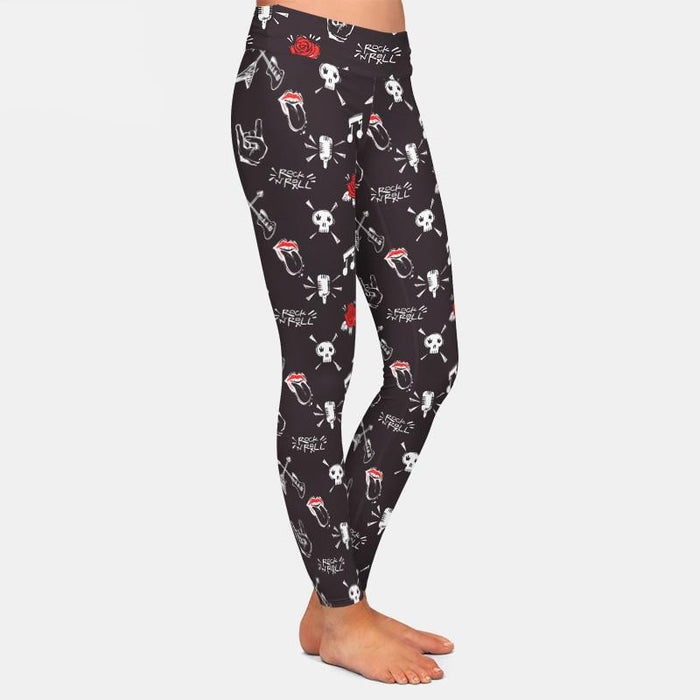 Ladies Goth, Roses & Rock Signs/Music Printed Leggings