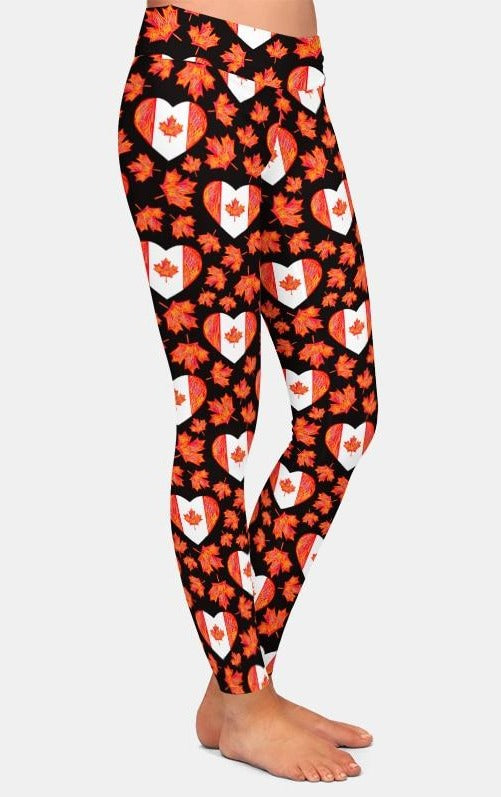 Ladies Hearted Maple Leaf Printed Leggings