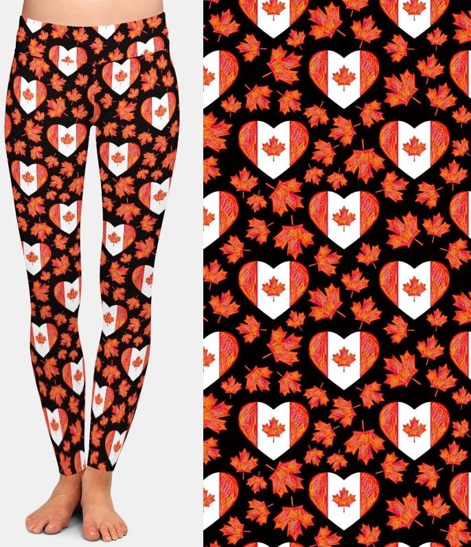 Ladies Hearted Maple Leaf Printed Leggings