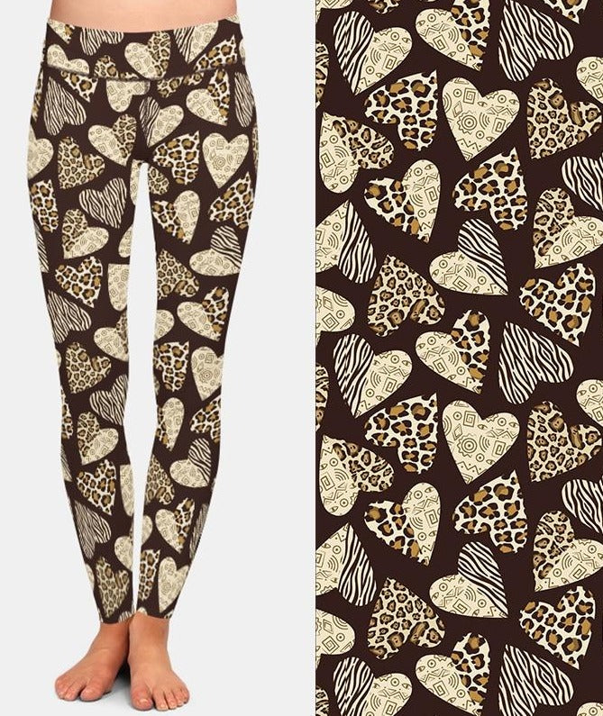 Ladies Leopard Hearts Printed Leggings