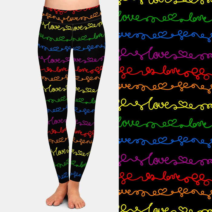 Ladies Love Words & Hearts Handwritten Printed Leggings