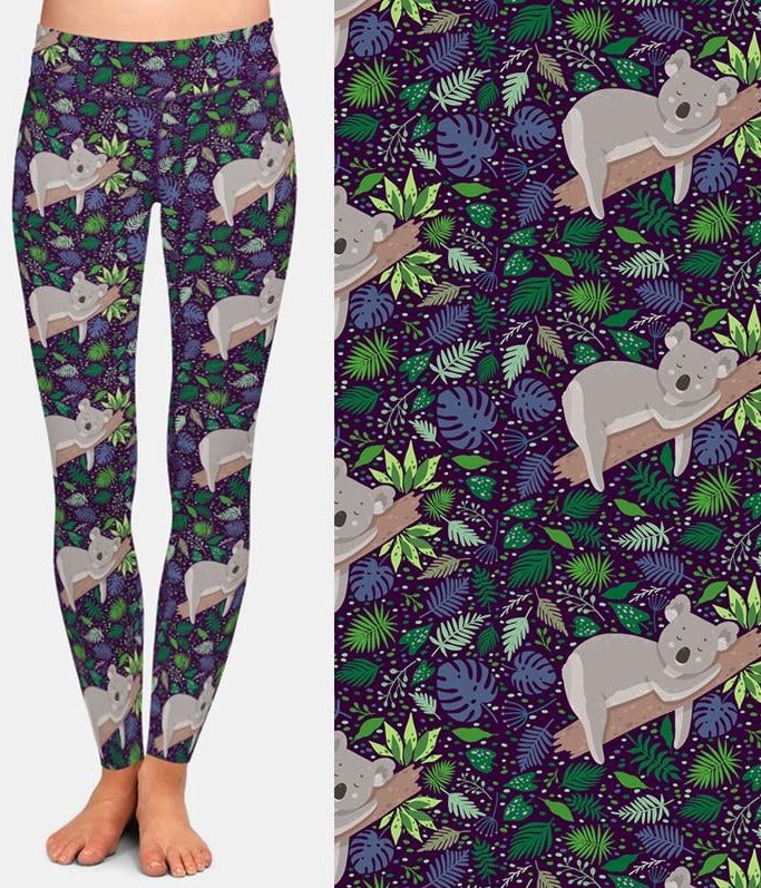 Ladies New Cartoon Sleeping Koala Printed Leggings