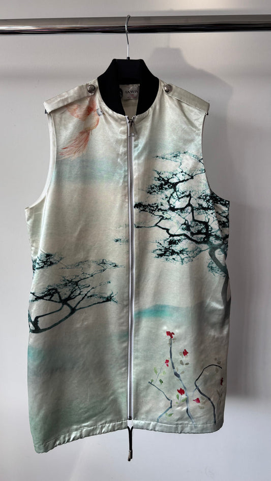 LANVIN Painting Satin Long Bomber Vest Jacket