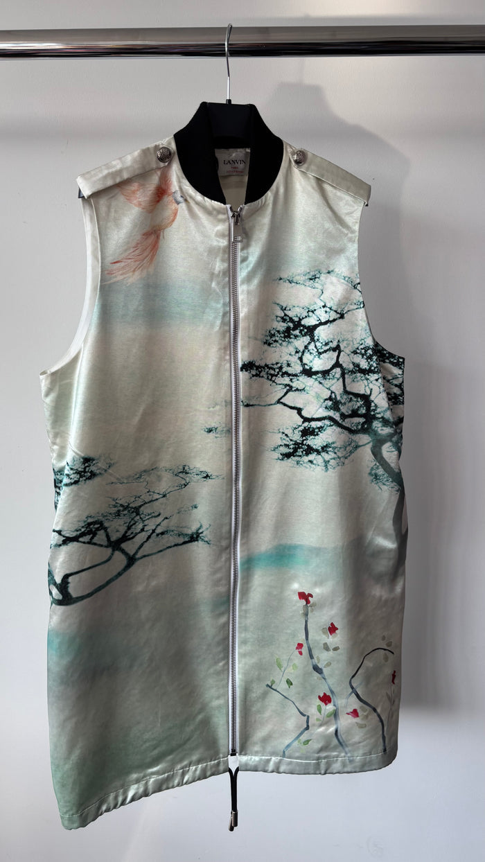 LANVIN Painting Satin Long Bomber Vest Jacket