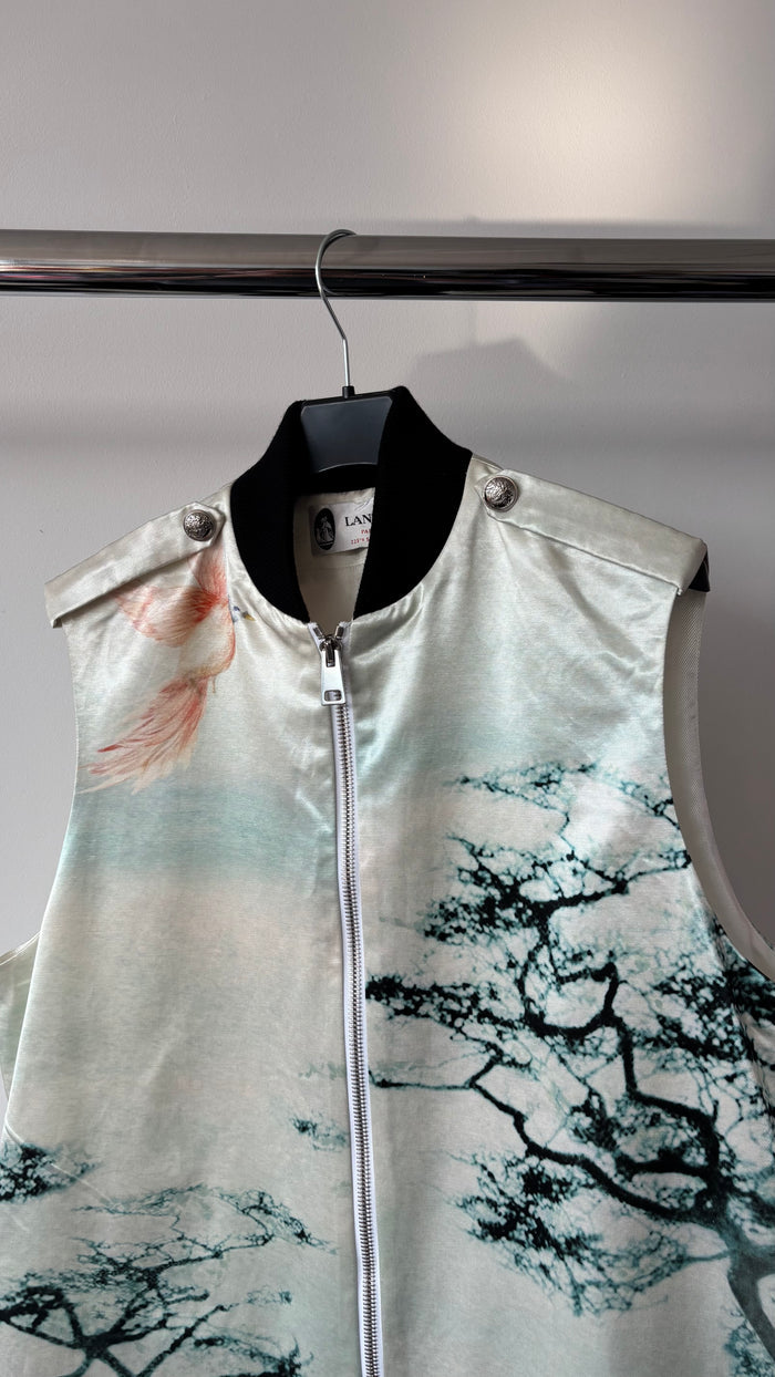 LANVIN Painting Satin Long Bomber Vest Jacket