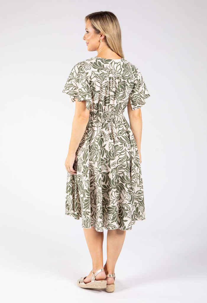 Leaf Print Angel Sleeve Dress