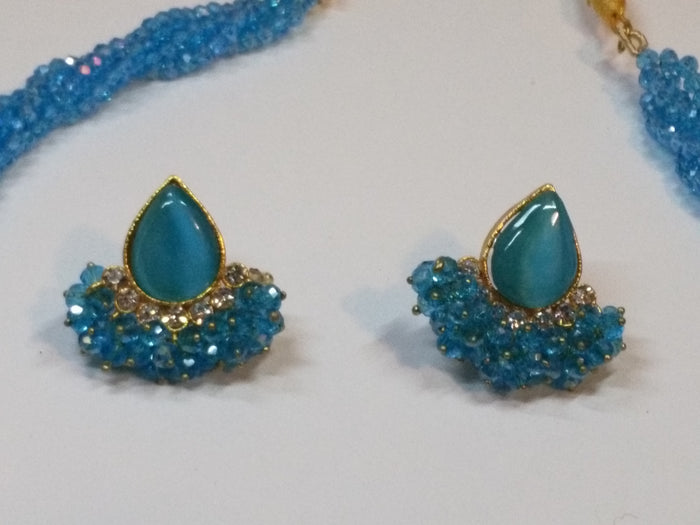 Light Blue colored crystal beads necklace & earrings set - NATASHAHS