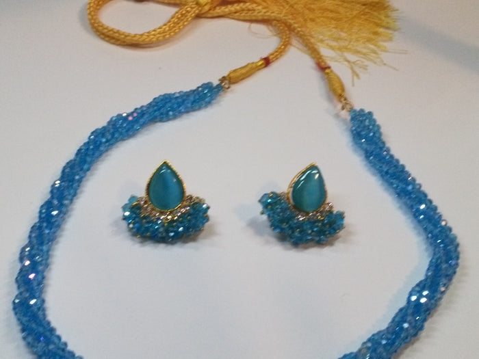 Light Blue colored crystal beads necklace & earrings set - NATASHAHS