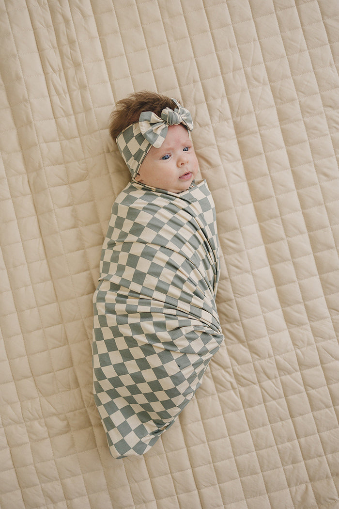 Light Green Checkered Bamboo Head Wrap