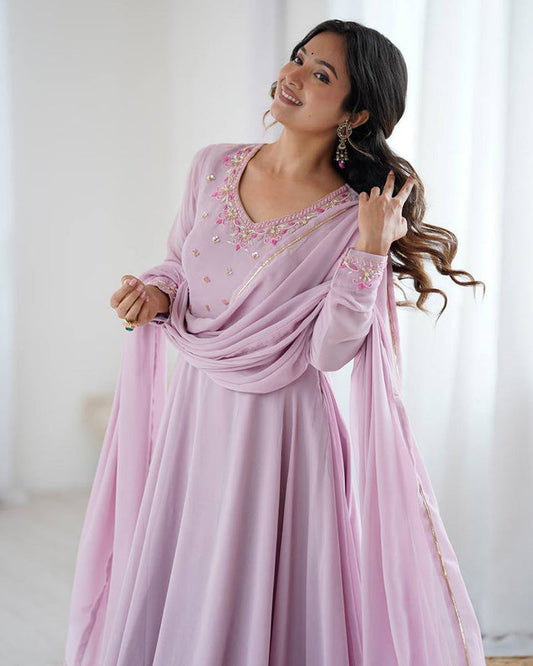 Light Pink Color Georgette Three Piece Anarkali Suit