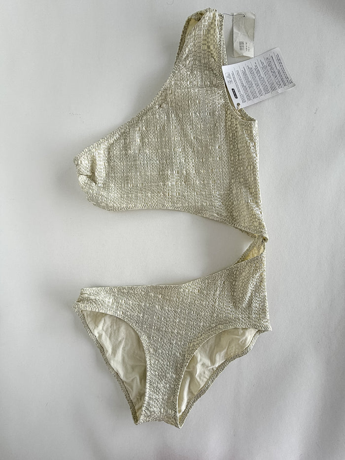 Lisa Marie Fernandez White Seersucker Crinkle Cut-Out Swimsuit