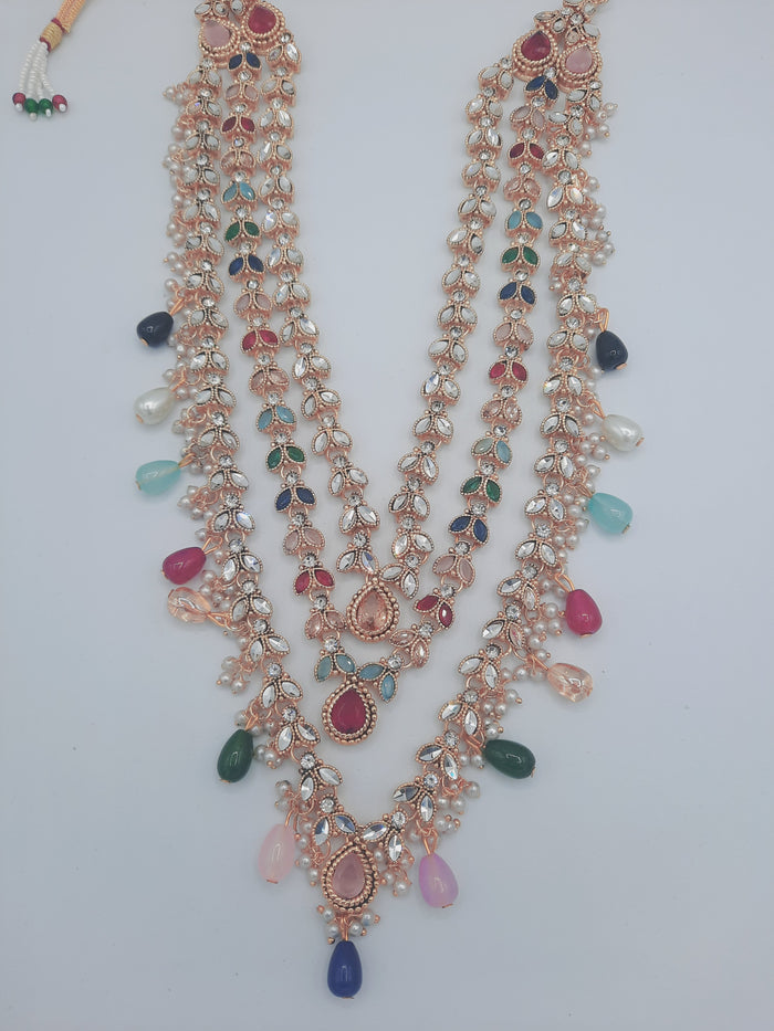 Long maala necklace with multicolor beads and kundan - NATASHAHS