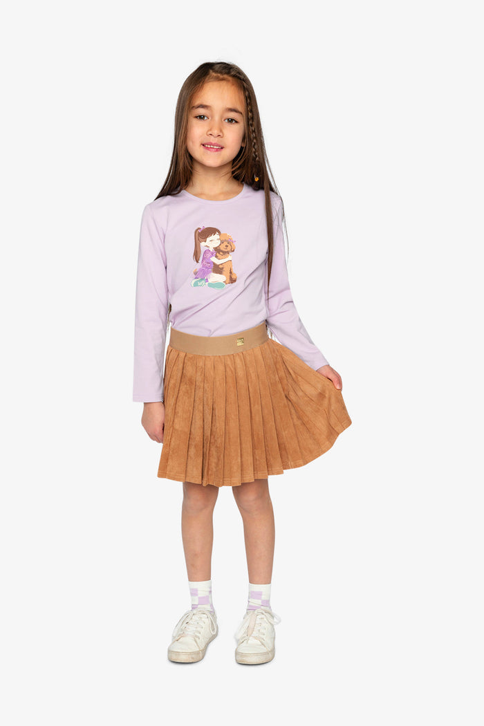 Deux par Deux lavender long sleeve organic cotton tee for girls, full view