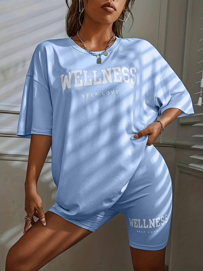 Loose Sport Letters Printed Shorts Set - 2 Piece