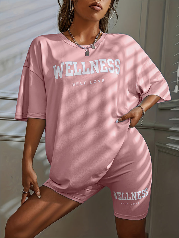 Loose Sport Letters Printed Shorts Set - 2 Piece