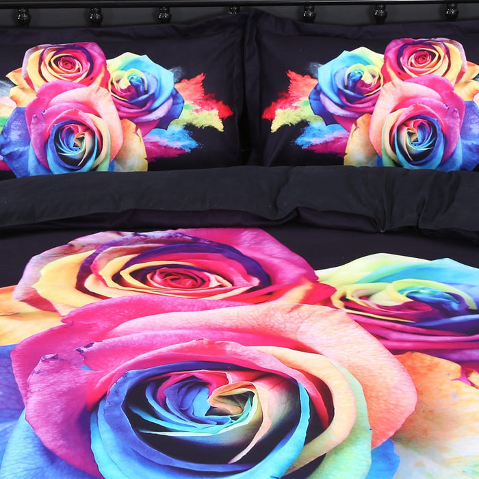Luxury Rainbow Rose Printed Bedding Set
