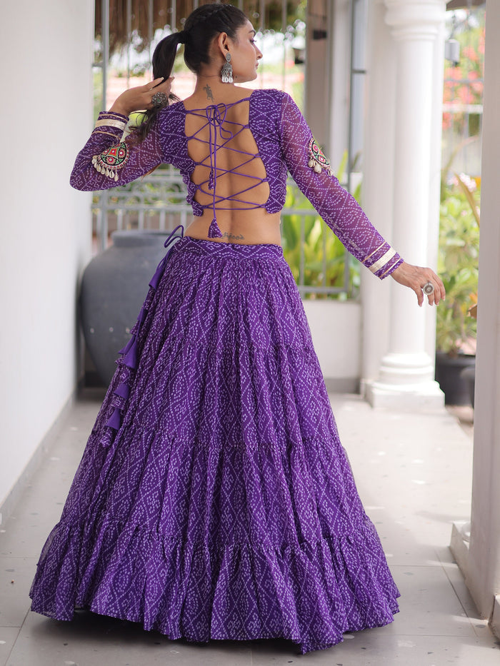 Magnetic Purple Bandhani Printed Georgette Navratri Special Lehenga Choli