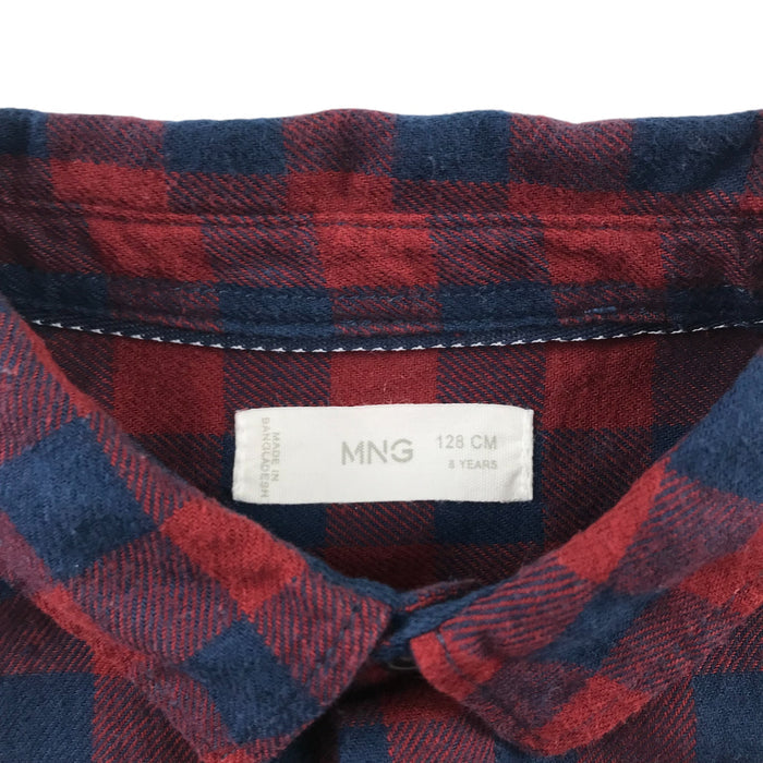 Mango 7-8 years red and black checked with front pocket buttoned cotton shirt