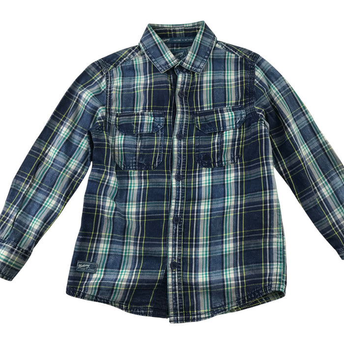 Mantaray 5-6 years green and navy checked buttoned shirt