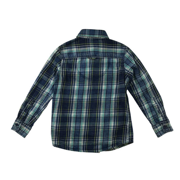 Mantaray 5-6 years green and navy checked buttoned shirt