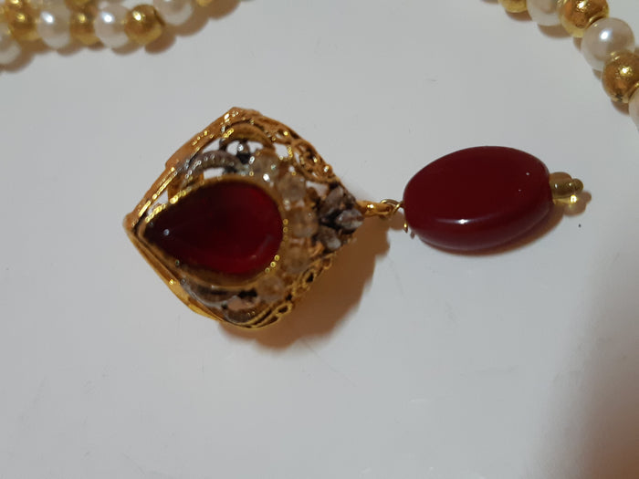 Maroon Golden Base Pendant Set - NATASHAHS
