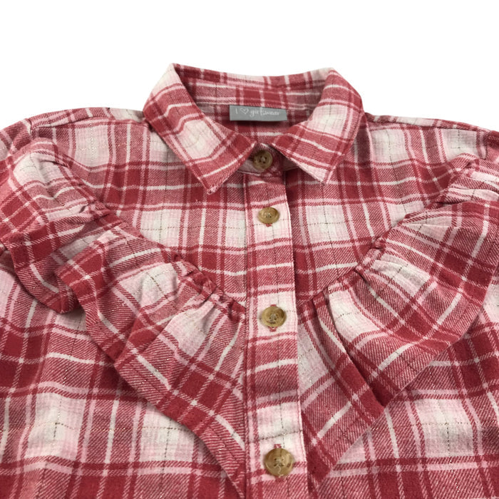 Matalan 6-7 years red check frill blouse