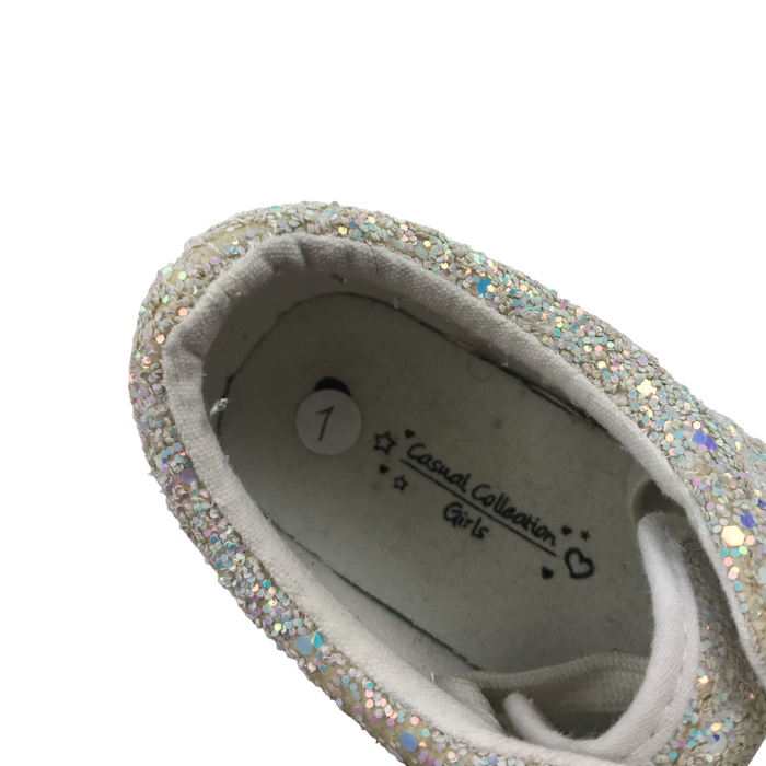 Matalan size UK 1 white glitter trainers