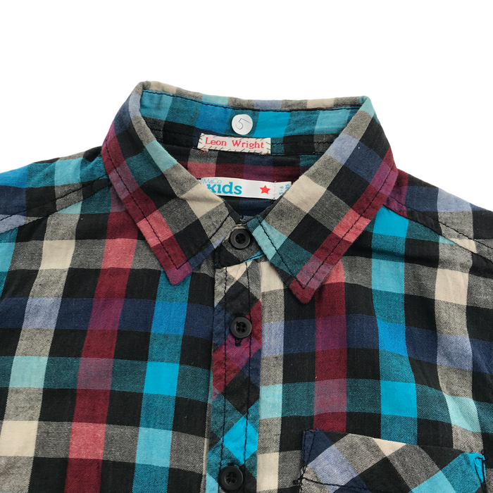 M&Co Blue Navy and Red Checked Short Sleeve Shirt Age 5