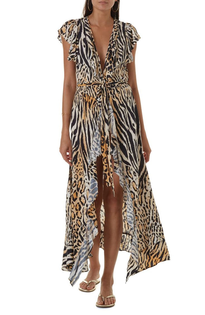 Melissa Odabash Brianna Leopard Print Kaftan Beach Cover-Up Open Robe