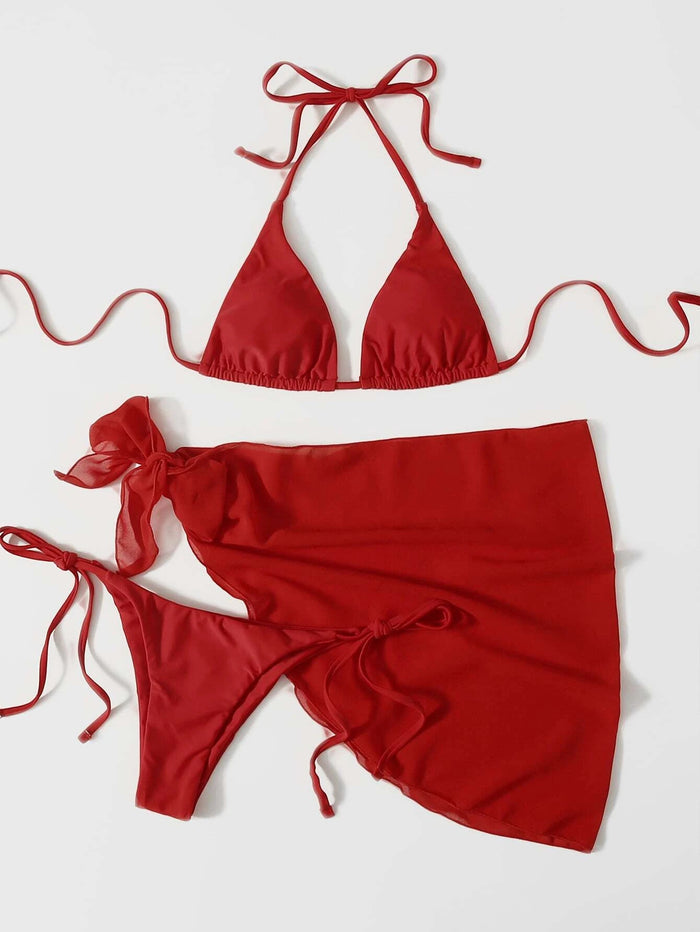 Mesh Detail Bikini - 3 Piece Swimsuit Set