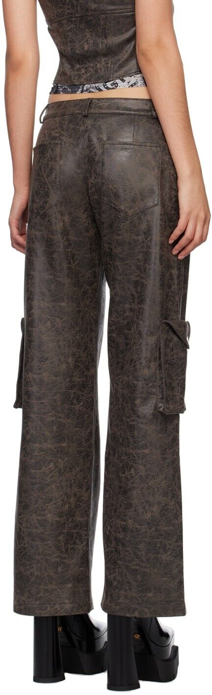 MIAOU Elias Faux Leather Brown Cargo Trousers - House Of Huntington