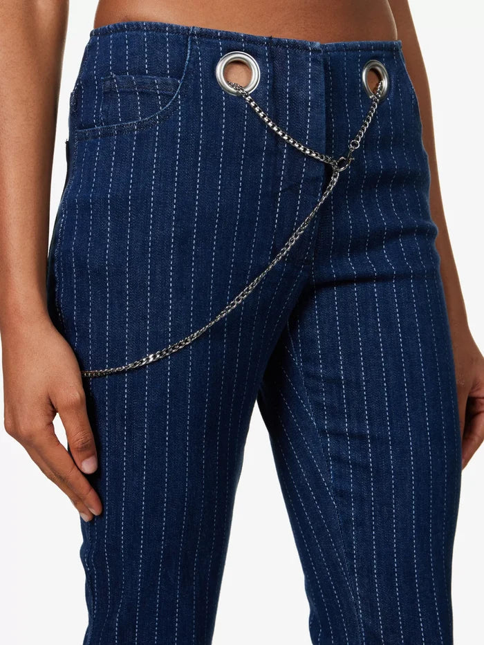 MIAOU Tommy Pinstripe Navy Chain Detail Grunge Pants Trousers - House Of Huntington