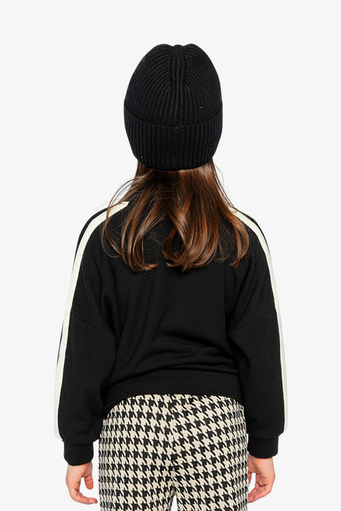 Child wearing the Deux par Deux black milano zip jacket, view 5