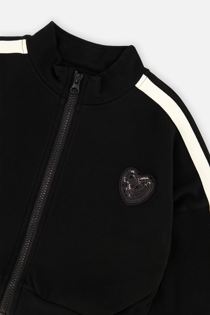 Deux par Deux black milano knit zip jacket for girls, view 3